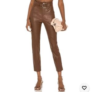 Superdown Faux Leather Pants Womens Small Brown High Rise Belted Straight Leg